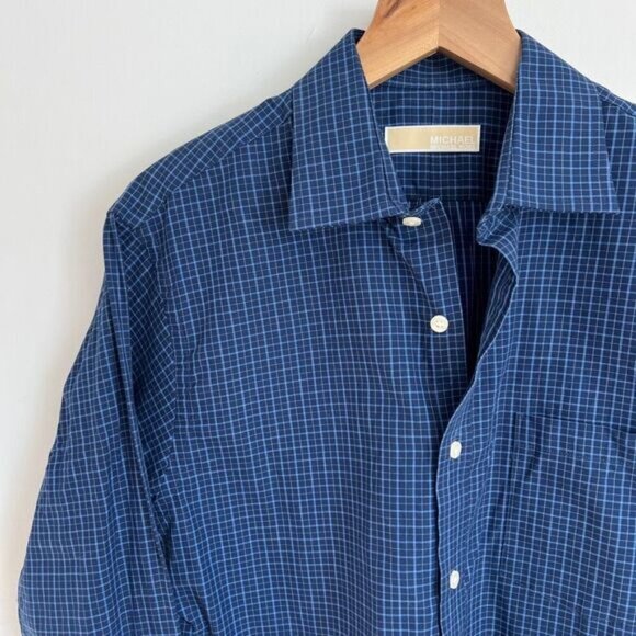 Michael Michael Kors Mens Size M 15 1/2 Blue Long Sleeve Button Down Shirt 32 33 - Picture 2 of 12